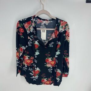 Zeagoo Women's Black Floral Print Long Sleeve Blouse Size Large NWT
